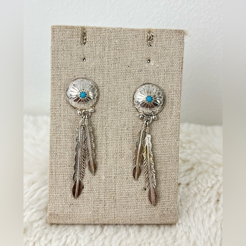 Navajo earrings with feathers and turquoise